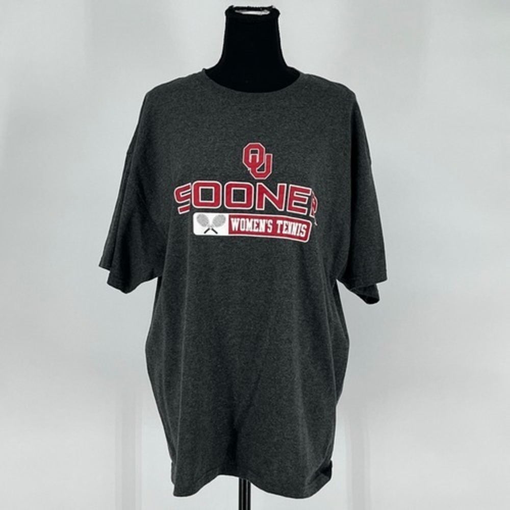 CHAMPION T-Shirt OU Sooners Women's Tennis NCAA Graphic Logo Tee XL Gray Red
